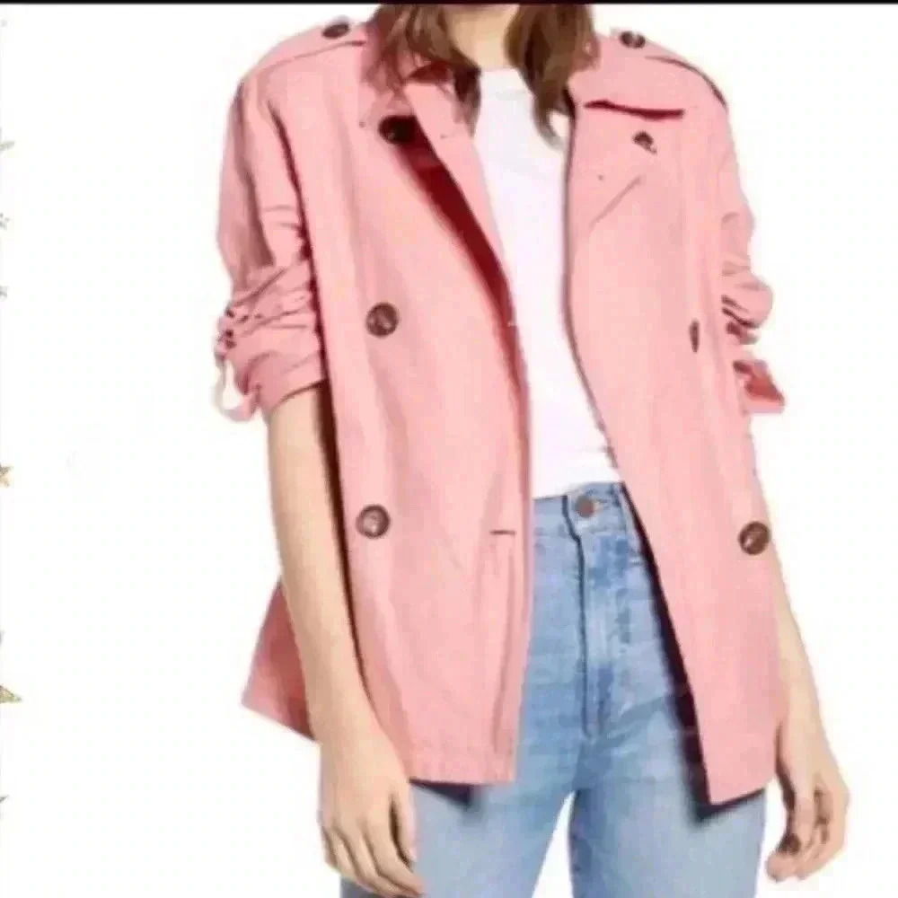 Something Navy women’s Pink Double Breasted cropped Jacket sz M botton down
